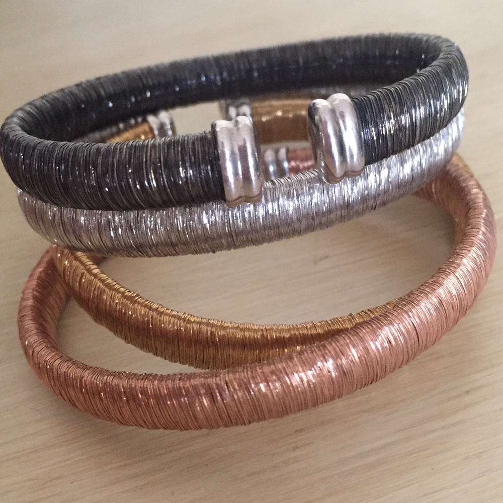 Diamond cut wire wrapped cuff bracelets- STERLING